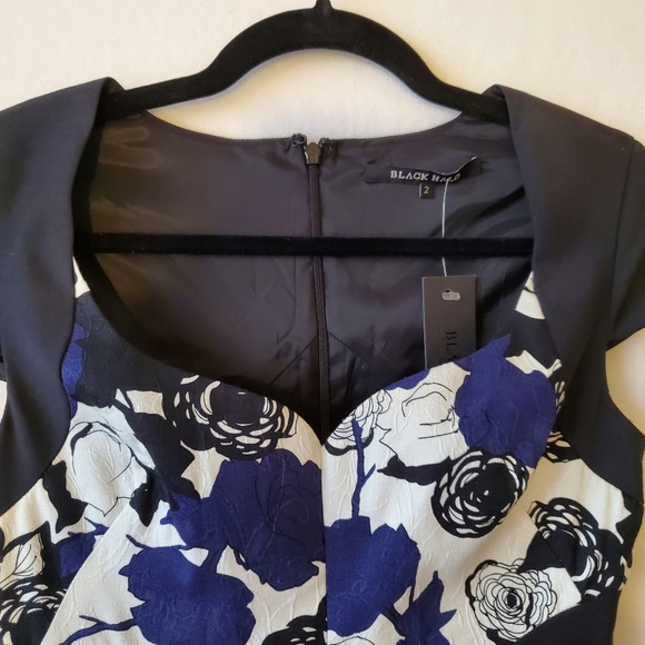 NEW Black Halo Dress Women 2 Jackie O Retro Blue Rose Stretch Cocktail Wedding S - Picture 4 of 14